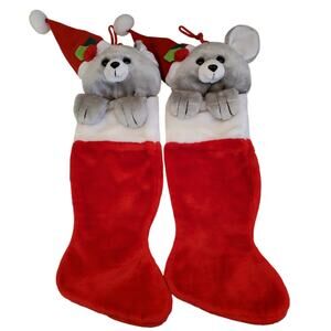 Vintage Russ Plush Bear Christmas Stockings in Red and White